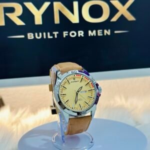 Poedagar Sporty Beige Dial Leather Strap Watch